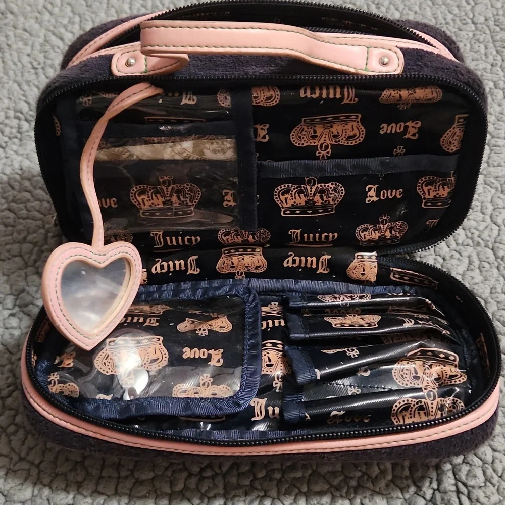 Rare Y2K Juicy Couture Make-up Bag/Organizer Dark Blue And Pink - Picture 4 of 14